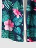Plus Size Tropical Leaf Hibiscus Flowers Print Buttons Pocket Hawaii Shirt For Men -  