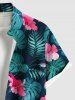 Plus Size Tropical Leaf Hibiscus Flowers Print Buttons Pocket Hawaii Shirt For Men -  