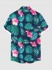 Plus Size Tropical Leaf Hibiscus Flowers Print Buttons Pocket Hawaii Shirt For Men -  