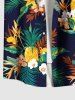 Plus Size Tropical Leaf Hibiscus Flowers Print Buttons Pocket Hawaii Shirt For Men -  
