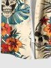 Chemise hawaïenne grande taille à imprimé tête de mort, feuilles tropicales, fleurs d'hibiscus, boutons et poches pour homme - café lumière 4XL