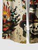 Plus Size Skull Frog Sunflowers Ship Cruise Print Buttons Pocket Hawaii Shirt For Men -  