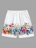 Plus Size Tropical Leaf Hibiscus Flower Print Hawaii Beach Shorts For Men -  