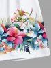 Plus Size Tropical Leaf Hibiscus Flower Print Hawaii Beach Shorts For Men -  