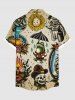 Plus Size Skull Frog Sunflowers Ship Cruise Print Buttons Pocket Hawaii Shirt For Men -  
