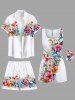 Plus Size Tropical Leaf Hibiscus Flower Print Hawaii Beach Shorts For Men -  