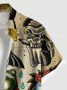 Plus Size Skull Frog Sunflowers Ship Cruise Print Buttons Pocket Hawaii Shirt For Men -  