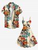 Plus Size Skulls Tropical Leaf Hibiscus Flowers Print Hawaii Tank Dress -  