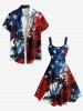 Robe débardeur hawaïenne grande taille à imprimé éclaboussures de peinture et cocotier, drapeau américain patriotique - Bleu 4X