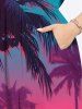 Plus Size Coconut Tree Sun Ombre Sky Print Split Hawaii Midi Dress -  