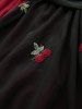 Plus Size Cherry Embroidery Twsit Lace Trim Ruched Lace-up Flare Sleeves Cold Shoulder Top -  