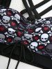 Plus Size Skulls Heart Print Crisscross Cinched Ruffles Asymmetrical Skirt Tankini Swimsuit -  