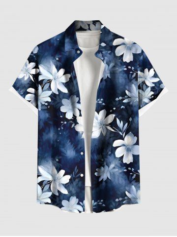 Plus Size Flower Ombre Print Hawaii Button Pocket Shirt For Men - BLUE - 5XL