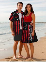 Patriotic American Flag Letters Print Plus Size Matching Outfit For Couples -  