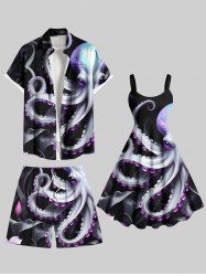 Octopus Tropical Leaf Print Plus Size Matching Hawaii Beach Outfit For Couples -  