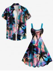 Coconut Tree Colorful Ombre Colorblock Print Plus Size Matching Hawaii Beach Outfit For Couples -  