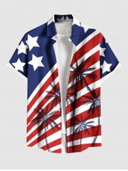 Plus Size Patriotic American Flag Coconut Tree Print Buttons Pocket Shirt For Men -  