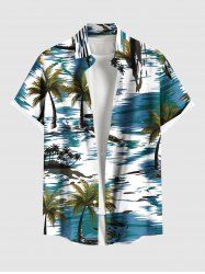 Plus Size Coconut Tree Sea Sailboat Print Hawaii Button Pocket Shirt For Men -  