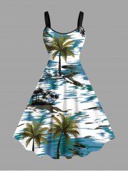 Plus Size Coconut Tree Sea Sailboat Print Hawaii A Line Tank Dress -  
