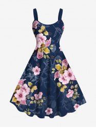 Plus Size Ombre Flower Leaf Branch Print Hawaii A Line Tank Dress -  