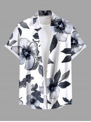 Chemise hawaïenne grande taille à imprimé floral, feuilles et branches d'hibiscus, avec poches boutonnées, pour homme - Blanc M