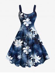 Robe débardeur hawaïenne trapèze grande taille à imprimé floral ombré - Bleu profond 5X