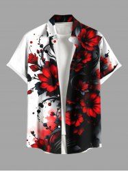 Plus Size Ink Painting Flowers Leaf Print Buttons Pocket Hawaii Shirt For Men -  