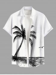 Chemise hawaïenne à poches boutons, imprimé peint à la main, motif cocotier et oiseaux marins, grande taille, pour homme - Blanc M