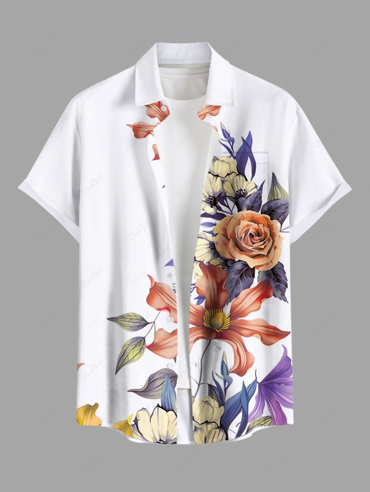 Shops Plus Size Colorful Floral Leave Branch Print Hawaii Button Pocket Shirt For Men  