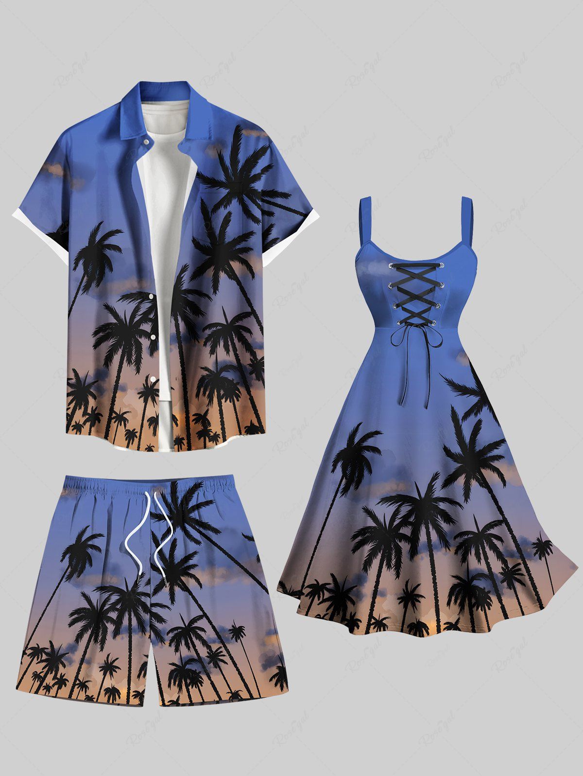 Shops Coconut Tree Ombre Sky Print Plus Size Matching Hawaii Beach Outfit For Couples  