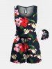 Ensemble chemise et barboteuse hawaïennes assorties, tenue de plage grande taille, imprimé fleurs et feuilles colorées, pour couples - Noir 
