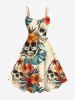 Skulls Tropical Leaf Hibiscus Flowers Print Plus Size Matching Hawaii Beach Outfit For Couples -  