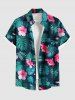 Ensemble chemise et barboteuse hawaïennes assorties, grande taille, tenue de plage, imprimé feuilles tropicales et hibiscus, pour couples - Vert 