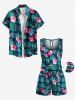 Ensemble chemise et barboteuse hawaïennes assorties, grande taille, tenue de plage, imprimé feuilles tropicales et hibiscus, pour couples - Vert 