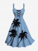 Tenue de plage hawaïenne assortie grande taille avec imprimé cocotier et peinture à l'encre pour couples - Bleu 