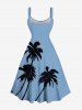 Tenue de plage hawaïenne assortie grande taille avec imprimé cocotier et peinture à l'encre pour couples - Bleu 