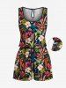 Ensemble chemise et barboteuse hawaïennes assorties, grande taille, tenue de plage, imprimé feuilles tropicales et hibiscus, pour couples - Noir 