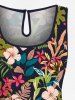 Ensemble chemise et barboteuse hawaïennes assorties, grande taille, tenue de plage, imprimé feuilles tropicales et hibiscus, pour couples - Noir 