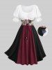 Robe grande taille style Renaissance médiévale à lacets, œillets, corset à volants et bordure en dentelle - Multi-F L | US 12