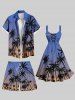 Plus Size Coconut Tree Ombre Sky Print Hawaii Drawstring Beach Shorts For Men -  