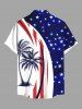 Plus Size Coconut Tree Patriotic American Flag Curve Print Hawaii Button Pocket Shirt For Men -  