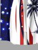 Plus Size Coconut Tree Patriotic American Flag Curve Print Hawaii Button Pocket Shirt For Men -  