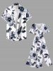 Plus Size Hibiscus Flower Leaf Branch Print Hawaii Split Pocket A Line Midi Dress -  