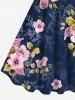 Plus Size Ombre Flower Leaf Branch Print Hawaii A Line Tank Dress -  