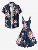 Plus Size Ombre Flower Leaf Branch Print Hawaii A Line Tank Dress -  