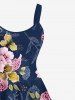 Plus Size Ombre Flower Leaf Branch Print Hawaii A Line Tank Dress -  