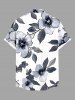 Plus Size Hibiscus Flower Leaf Branch Print Hawaii Button Pocket Shirt For Men -  