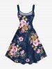 Plus Size Ombre Flower Leaf Branch Print Hawaii A Line Tank Dress -  