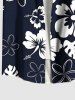Plus Size Tropical Leaves Hibiscus Floral Two Tone Print Hawaii Button Pocket Shirt For Men -  