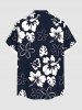 Plus Size Tropical Leaves Hibiscus Floral Two Tone Print Hawaii Button Pocket Shirt For Men -  